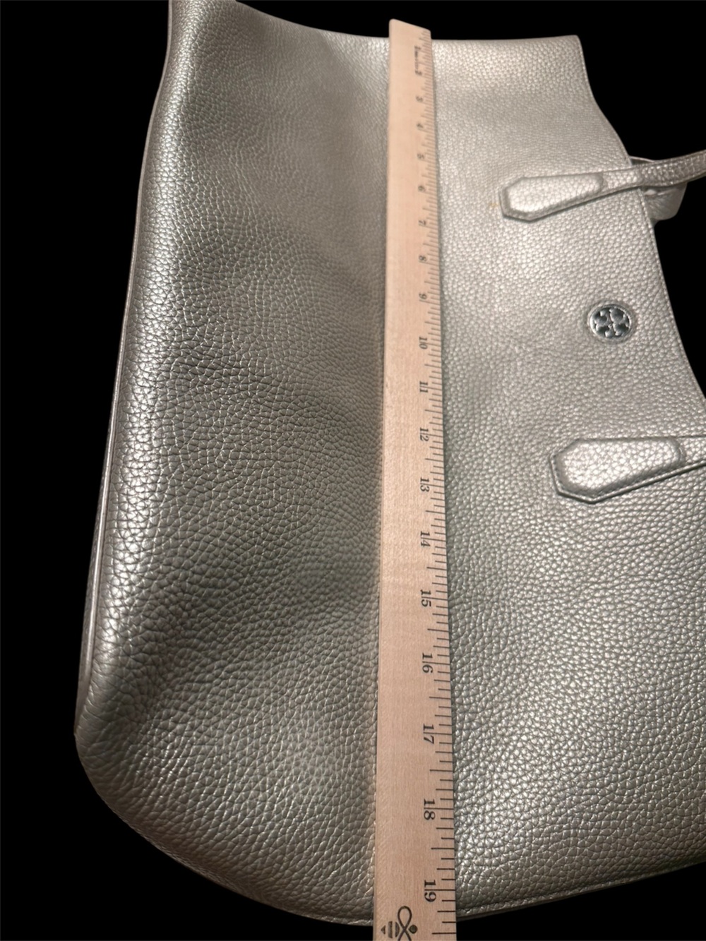 Tory Burch Metallic Taupe Pebbled Faux Leather Tote - Picture 4 of 6